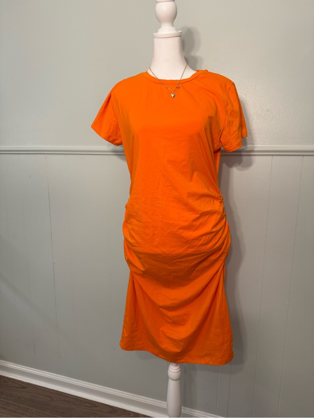 Bright Orange Short Sleeve Ruched Midi Dress size XL